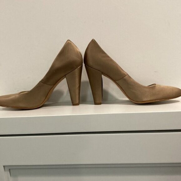 Zara Tan Satin Pumps Block Heels 37 - Picture 6 of 14